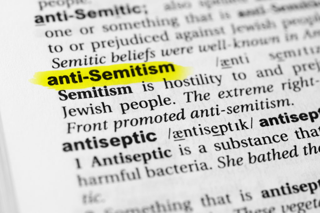 Highlighted English word "anti semitism"